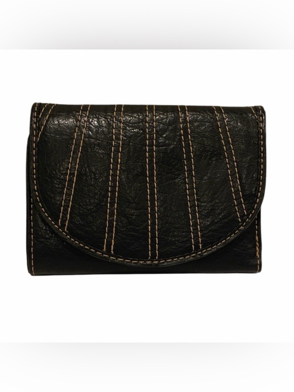 Genuine Leather Vintage Black Trifold Wallet - Like New